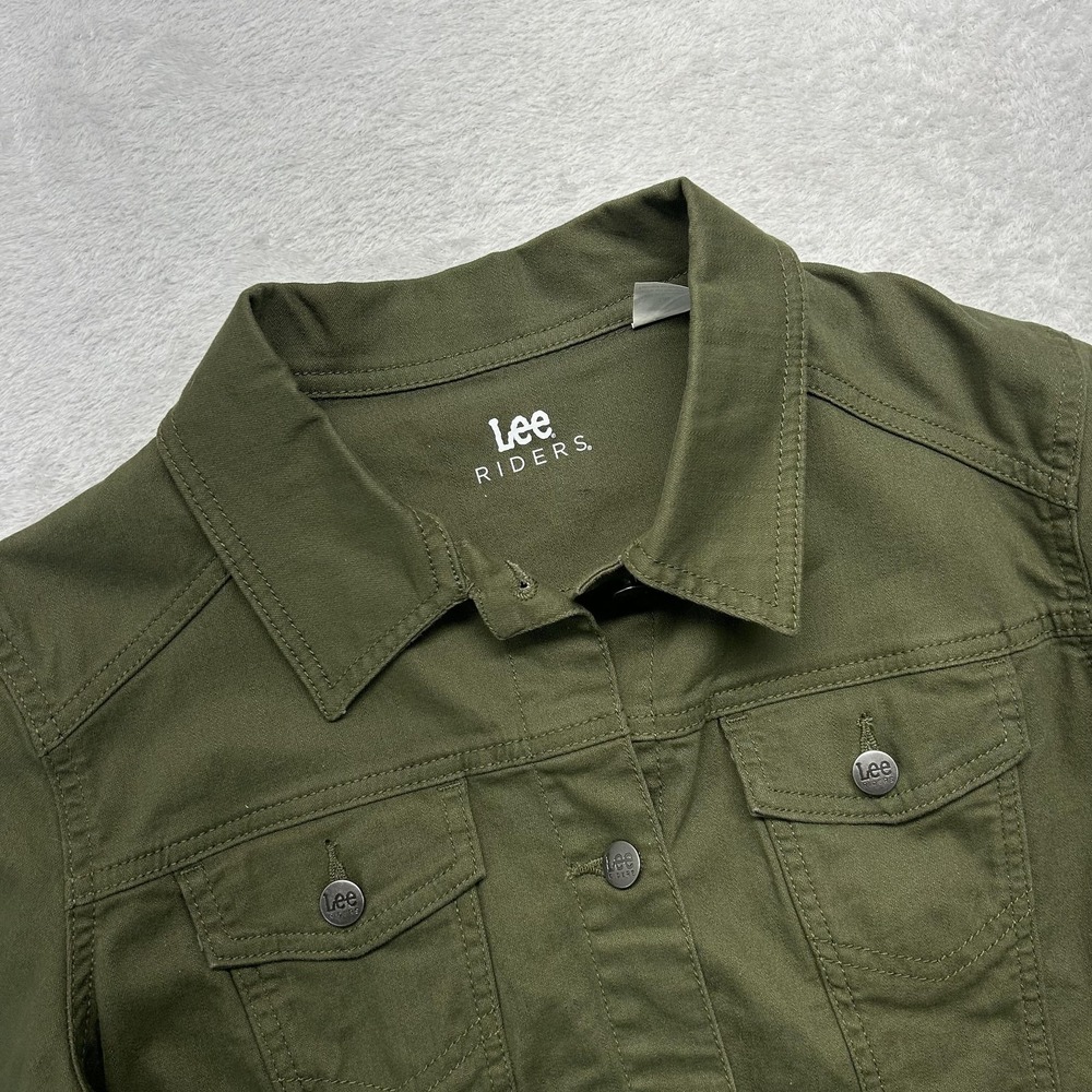 Lee Jacket Womens L Green Riders Twill Collared Button Pockets Unlined